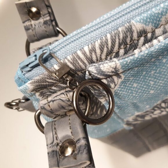 New Vinyl Double handle Shoulder Satchel Bag Purse Blue Gray Dandelion Floral - Picture 11 of 14